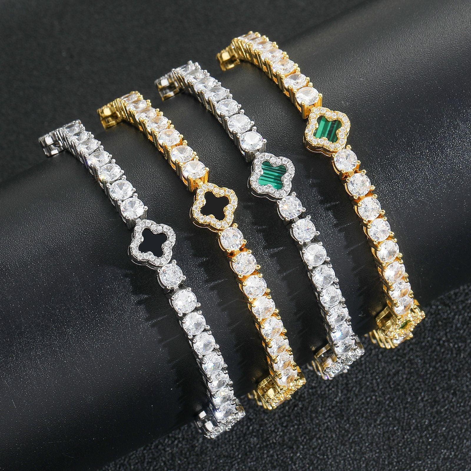 New Geometric Clover Tennis Bracelet | Women's Luxury Iced-Out Handpiece | Fashion Flower Hip Hop Bling | Caratix - CaratixJewelry
